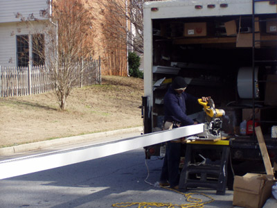 Close-up of seamless gutter installation